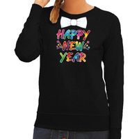 Gekleurde happy new year met strikje sweater / trui zwart voor dames 2XL (44)  - - thumbnail