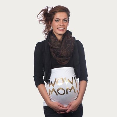 Op en Top Zwanger Zwangerschaps Buikband Wow Mom Wit/Goud