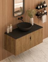 Muebles Costa badmeubel ribbelfront 100cm warm eiken met zwart toppaneel en waskom - thumbnail