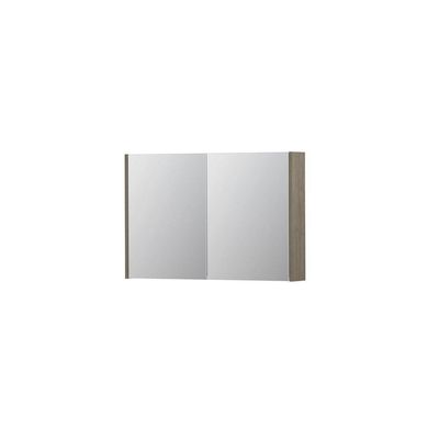 INK SPK1 Spiegelkast - 90x14x60cm - 2 deuren - dubbelzijdige Spiegel - schakelaar en stopcontact - MFC Greige eiken 1110616