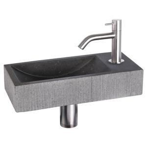 Differnz Ribble fonteinset bombai black - natuursteen - kraan gebogen - 38 x 18 x 8 cm - mat chroom