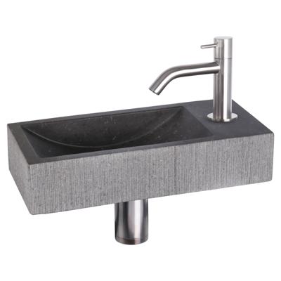 Differnz Ribble fonteinset bombai black - natuursteen - kraan gebogen - 38 x 18 x 8 cm - mat chroom