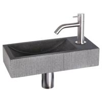 Differnz Ribble fonteinset bombai black - natuursteen - kraan gebogen - 38 x 18 x 8 cm - mat chroom