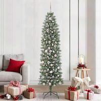 VidaXL Kunstmatige slanke kerstboom met 300 led groen en wit 210 cm