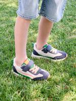 Kindersneakers met veters en klittenband, kleutercollectie blauw, bedrukt