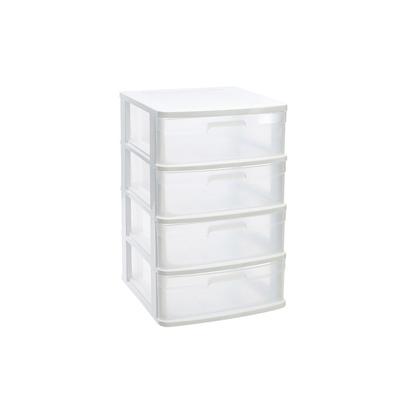 Plasticforte Ladeblok organizer - met 4x lades - wit/transparant - L40 x B39 x H65 cm