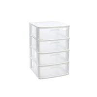 Plasticforte Ladeblok organizer - met 4x lades - wit/transparant - L40 x B39 x H65 cm