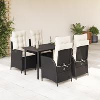 5-delige Tuinset met kussens poly rattan zwart