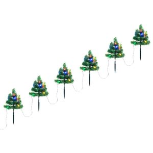 Tuinpadkerstbomen 6 st met meerkleurige LED's 45 cm PVC