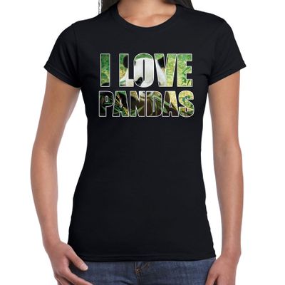 I love pandas / dieren t-shirt zwart dames