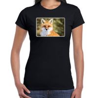 Dieren t-shirt met vossen foto zwart voor dames