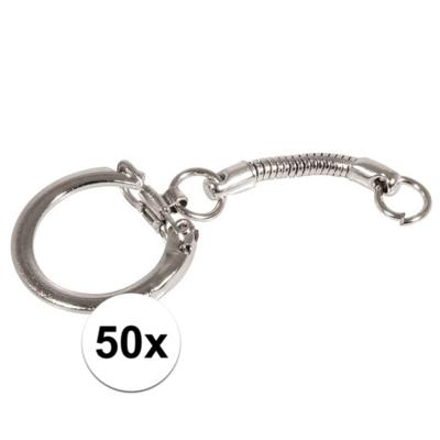 Hobby sleutelringen/sleutelhangers maken - 50x - met ketting en clipsluiting - zilver - metaal