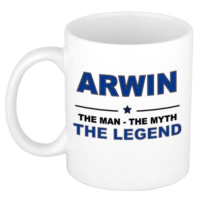 Arwin cadeau mok - man myth legend - naam koffiemok / beker - wit en blauw - 300 ml Arwin cadeau mok - man myth legend - naam koffiemok / beker - wit en blauw - 300 ml