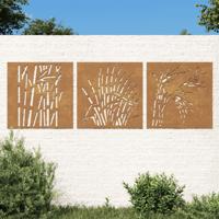 VidaXL Wanddecoratie tuin 3 st grasontwerp 55x55 cm cortenstaal VidaXL Wanddecoratie tuin 3 st grasontwerp 55x55 cm cortenstaal