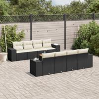 9-delige Loungeset met kussens poly rattan zwart