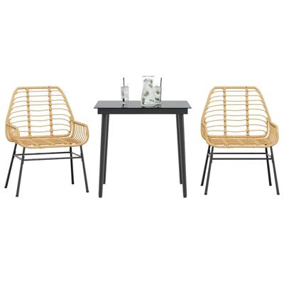 3-delige Tuinset poly rattan glas bruin