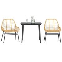 3-delige Tuinset poly rattan glas bruin