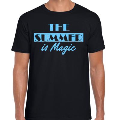Toppers verkleed T-shirt heren - The summer is Magic - zwart - glitter blauw - Tropische feestkledi