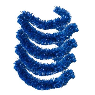 Kerstslingers - 4x stuks - glitter blauw - folie lametta - 180 x 12 cm - extra brede slinger/kerstbo