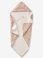 Badcape van katoengaas om te personaliseren + washandje FLORA wit, bedrukt
