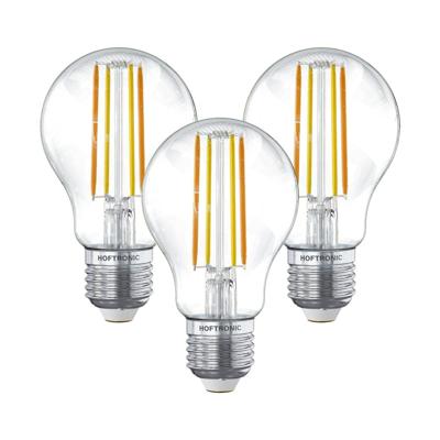 Set van 3 Smart E27 LED Filament Lampen - 7 Watt 806 Lumen - A60 Clear - 1800-3000K - Dimbaar