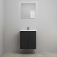 On-Line Badkamermeubelset - 60 cm - Voorgemonteerd - Greeploos 2 Deuren - Acryl Wastafel - 1 Kraangat - Spiegel - Mat Zwart