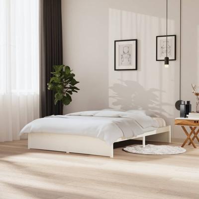 Bedframe massief hout wit 150x200 cm