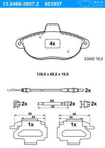 Remblokkenset, schijfrem ATE, u.a. für Citroën, Fiat, Peugeot