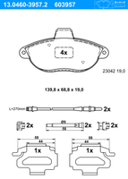 Remblokkenset, schijfrem ATE, u.a. für Citroën, Fiat, Peugeot