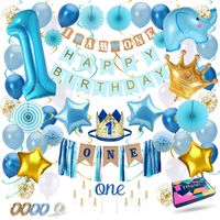 Fissaly® Baby 1 Jaar Verjaardag Versiering Jongen XXL – Happy Birthday Kind Decoratie Incl. Ballonnen – Blauw - thumbnail