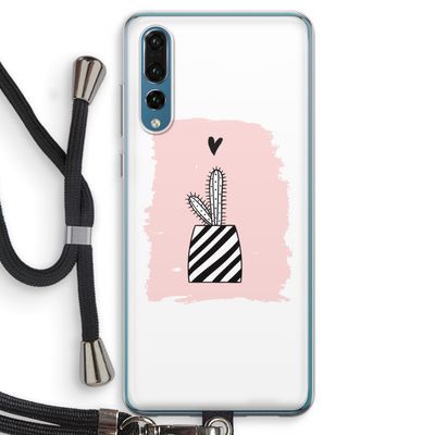 Zwart-wit cactus: Huawei P20 Pro Transparant Hoesje met koord
