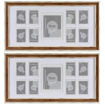 2x stuks multi fotolijst hout bruin met 9 lijstjes geschikt voor diverse foto maten