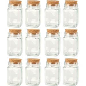 Glazen flesjes met kurk dop - set 12x - transparant - glas - 250 ml