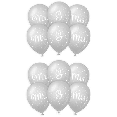 18x stuks Mr. & Mrs huwelijks feest ballonnen - zilver/wit - latex - ca 30 cm