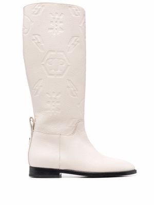 Philipp Plein bottes à motif monogrammé embossé - Tons neutres Philipp Plein bottes à motif monogrammé embossé - Tons neutres