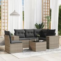 6-delige Loungeset met kussens poly rattan grijs
