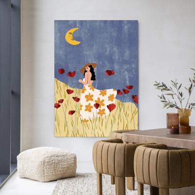 Urban Cotton Wandkleed 'Girl In A Poppyfield' 110 x 145cm in Frame - black