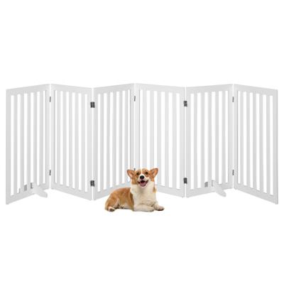89 cm Afsluitrooster voor Honden Beschermend Rooster van Hout Inklapbaar Hondenbarrière 6 Panelen Wit