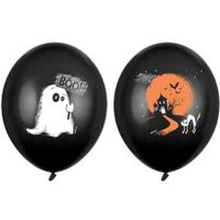 Halloween ballonnen - 6x stuks - zwart/oranje - 30 cm - diverse prints - thumbnail