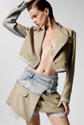 Crop blazer van twee materialen - BLACK - XL Crop blazer van twee materialen - BLACK - XL