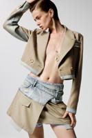 Crop blazer van twee materialen - BLACK - XL