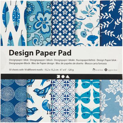 Creativ Company Design papierblok, vel 15,2x15,2 cm, 120 gr, blauw, 50 vel/ 1 doos