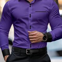Bon&Bon Men's Khaki Casual Shirt - Long Sleeve Colorblock Polyester Purple / L