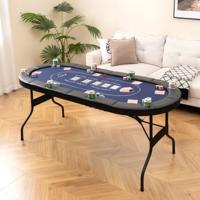 Opvouwbare Pokertafel voor 8 Spelers Speeltafel met Bekerhouders & Gevoerde Armleuning Blauw