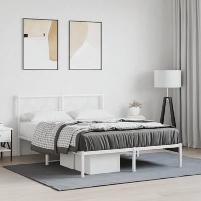 Bedframe met hoofdbord metaal wit 140x200 cm