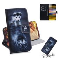 Wolf en hond patroon gekleurde tekening horizontale Flip lederen case voor Sony Xperia 10 plus met houder & kaartsleuven & portemonnee