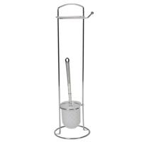 Wc/toiletborstel met toiletrolhouder - RVS - 60 cm - Toilet/badkameraccessoires - wc-borstel