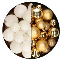 Kerstballen 60x stuks - mix goud/wol wit - 4-5-6 cm - kunststof - Kerstbal