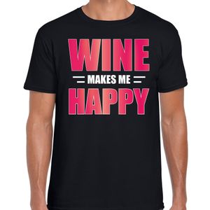 Wine makes me happy drank t-shirt / kleding zwart voor heren