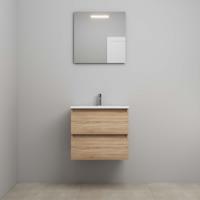 On-Line Badkamermeubelset - 60 cm - Voorgemonteerd - Acryl Wastafel - 1 Kraangat - Spiegel met LED-Verlichting - Eiken